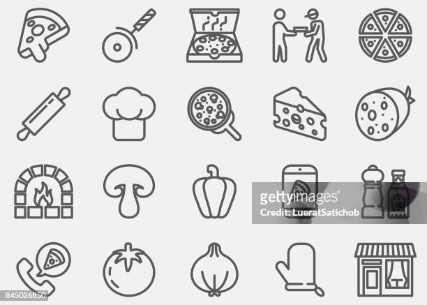pizza line icons - cheese vector stock illustrations