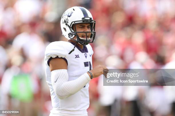 Horned Frog Kenny Hill looks to the sidelines in the game between the TCU horned Frogs and the Arkansas Razorbacks on September 9, 2017 at Donald W....