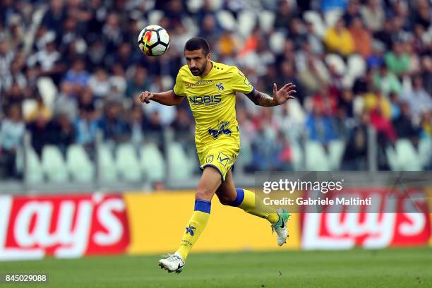 Alessandro Gamberini of AC Chievo Verona in action during the Serie A match between Juventus and AC Chievo Verona on September 9, 2017 in Turin,...