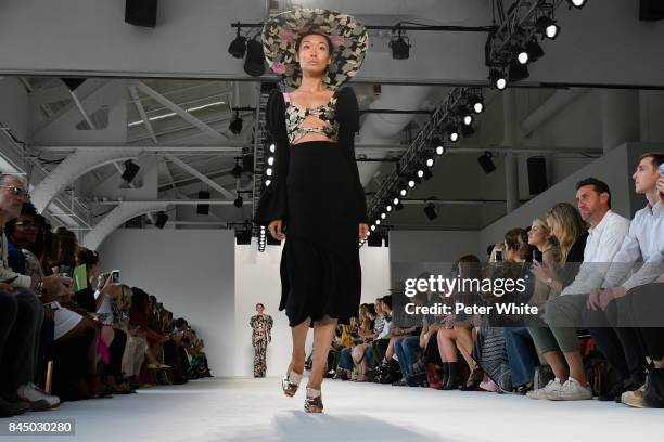 Model walks the runway at the Christian Siriano fashion show during New York Fashion Week: The Shows at Pier 59 on September 9, 2017 in New York City.