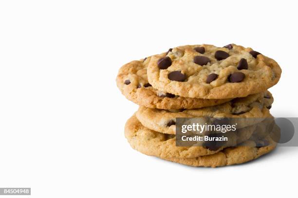 stack of chocolate chip cookies - chocolate chip cookie stock pictures, royalty-free photos & images