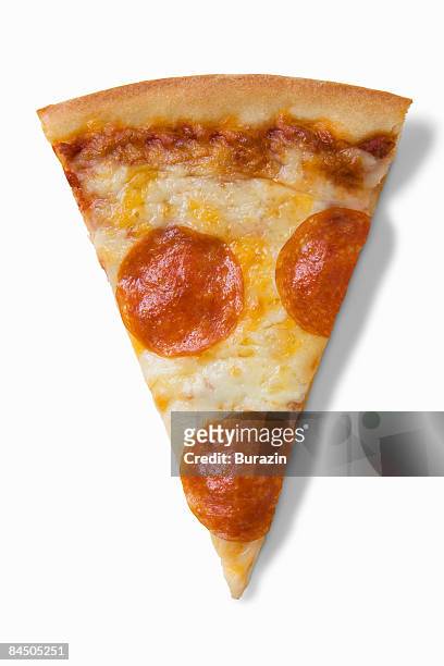 pepperoni pizza slice - piece stockfoto's en -beelden