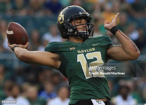 Anu Solomon of the Baylor Bears throws against the UTSA Roadrunners at McLane Stadium on September 9, 2017 in Waco, Texas.