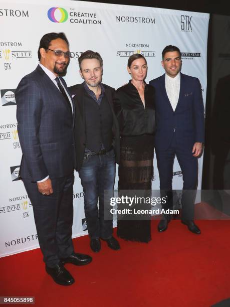 Jimmy Smits, Matthew Newton, Julianne Nicholson and Zachary Quinto attend the 2017 Creative Coalition Spotlight Initiative Gala Awards Dinner at STK...