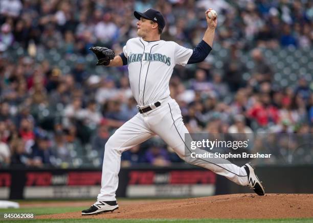 Starter Andrew Albers of the Seattle Mariners delivers a pitch during the first inning of a game against the Los Angeles Angels of Anaheim at Safeco...