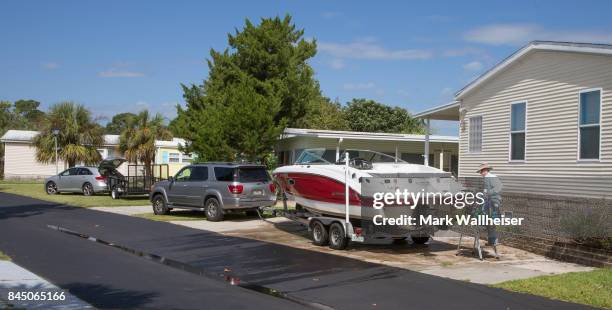 Jack Diestelhorst prepares to take his boat to Tallahassee from the Shell Point Beach community of the north Florida panhandle September 9, 2017 in...