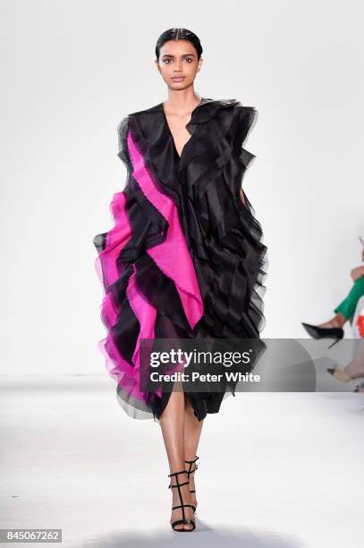 Model walks the runway at the Christian Siriano fashion show during New York Fashion Week: The Shows at Pier 59 on September 9, 2017 in New York City.