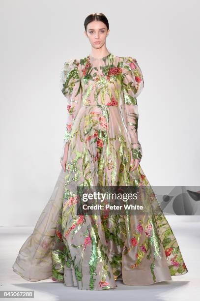 Model walks the runway at the Christian Siriano fashion show during New York Fashion Week: The Shows at Pier 59 on September 9, 2017 in New York City.