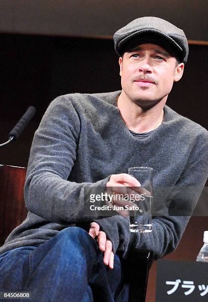 Actor Brad Pitt attends the "The Curious Case of Benjamin Button" press conference at Grand Hyatt Tokyo on January 28, 2009 in Tokyo, Japan. The film...