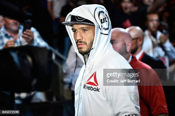 Gilbert Melendez prepares to enter the Octagon before facing Jeremy Stephens in their featherweight bout during the UFC 215 event inside the Rogers...