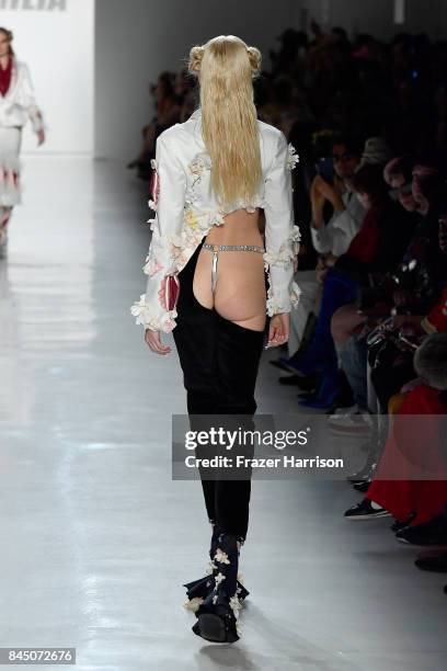 Model walks the runway at the Namilia fashion show during New York Fashion Week: The Shows at Gallery 3, Skylight Clarkson Sq on September 9, 2017 in...