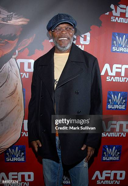 Actor Samuel L. Jackson attends the launch party for "Afro Samurai" for Xbox 360 and Playstation 3 at the Geisha House on January 27, 2009 in...