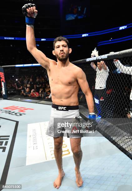 Gilbert Melendez enters the Octagon before facing Jeremy Stephens in their featherweight bout during the UFC 215 event inside the Rogers Place on...