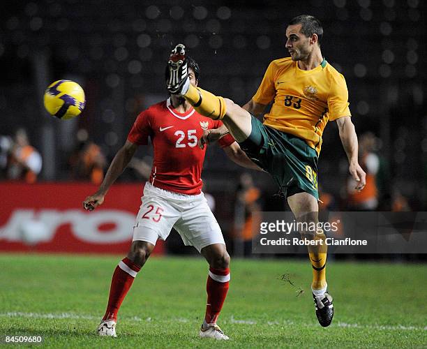 Tom Pondeljak of Australia gets to the ball during the AFC Asian Cup 2011 Qualification match between Indonesia and Australia held at Gelora Bung...