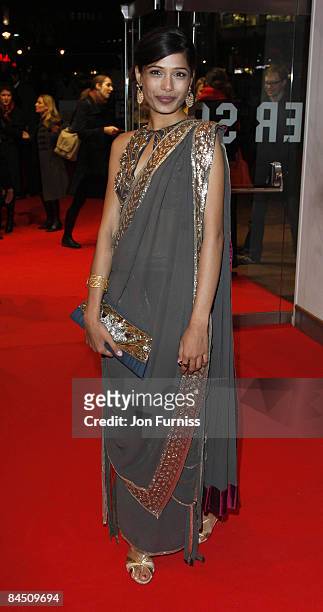 Freida Pinto attends the closing night gala of The Times BFI London Film Festival screening 'Slumdog Millionaire' at the Odeon Leicester Square on...