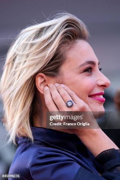 Jury member Jasmine Trinca, ring detail, arrives at the Award Ceremony during the 74th Venice Film Festival at Sala Grande on September 9, 2017 in...