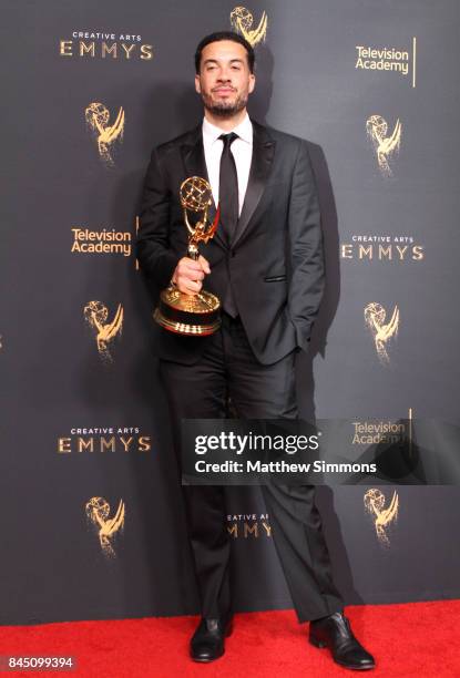 Producer Ezra Edelman poses in the pressroom during the 2017 Creative Arts Emmy Awards at Microsoft Theater on September 9, 2017 in Los Angeles,...