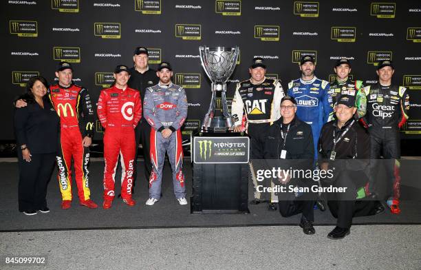 Jamie McMurray, driver of the McDonald's Chevrolet, Kyle Larson, driver of the Target Chevrolet, Austin Dillon, driver of the DOW Chevrolet, Ryan...