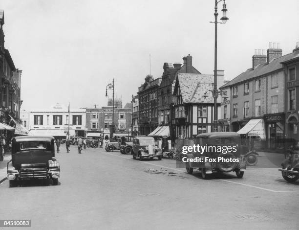 The market place in Loughborough, Leicestershire, 1935.