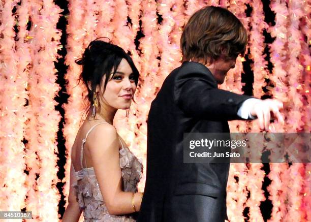 Actor Zac Efron and actress Vanessa Hudgens attend the "High School Musical 3" Japan Premiere at Shinagawa Prince Hotel on January 28, 2009 in Tokyo,...