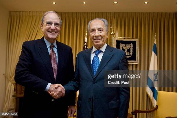 Middle East Envoy George J. Mitchell meets with Israel's President Shimon Peres at the President's residence on January 28, 2009 in Jerusalem,...
