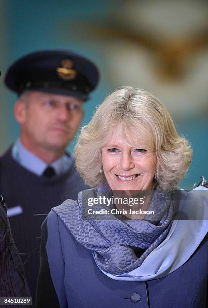 Camilla, Duchess of Cornwall smiles as she visits RAF Halton on January 28, 2009 in Aylesbury, England. The Duchess viewed a number of displays put...