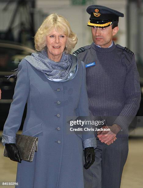 Camilla, Duchess of Cornwall arrives for a visit to RAF Halton on January 28, 2009 in Aylesbury, England. The Duchess viewed a number of displays put...