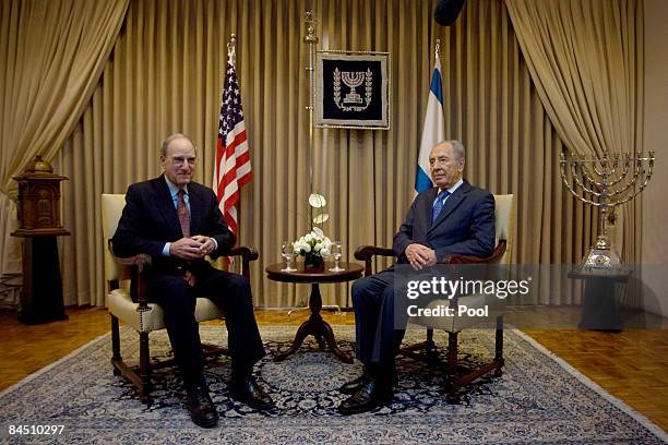 Middle East Envoy George J. Mitchell meets with Israel's President Shimon Peres at the President's residence on January 28, 2009 in Jerusalem,...