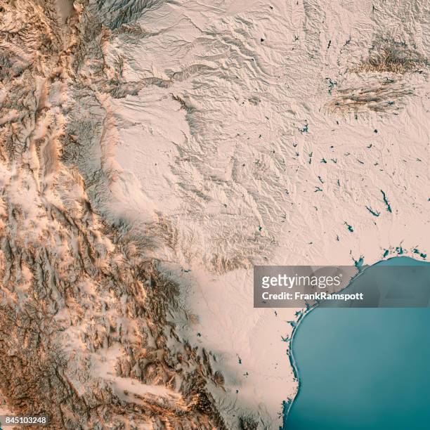 estado do texas eua render 3d mapa topográfico neutro - chihuahua desert - fotografias e filmes do acervo