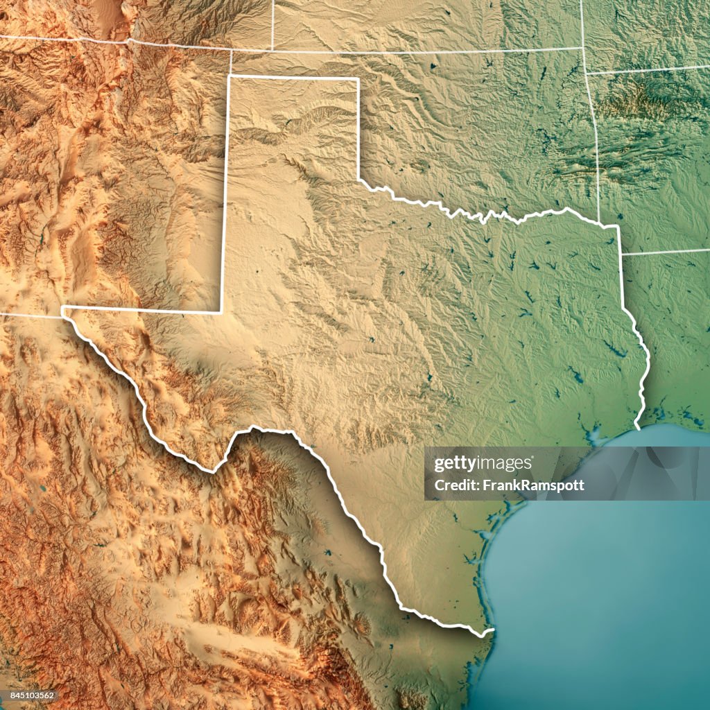 Texas State USA 3D Render Topographic Map Border