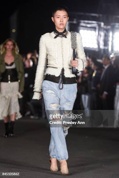 Model walks the runway at Alexander Wang fashion show during New York Fashion Week on September 9, 2017 in the Brooklyn borough of New York City City.