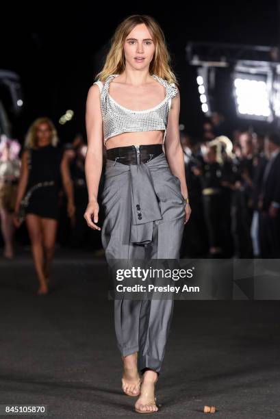 Suki Waterhouse walks the runway at Alexander Wang fashion show during New York Fashion Week on September 9, 2017 in the Brooklyn borough of New York...