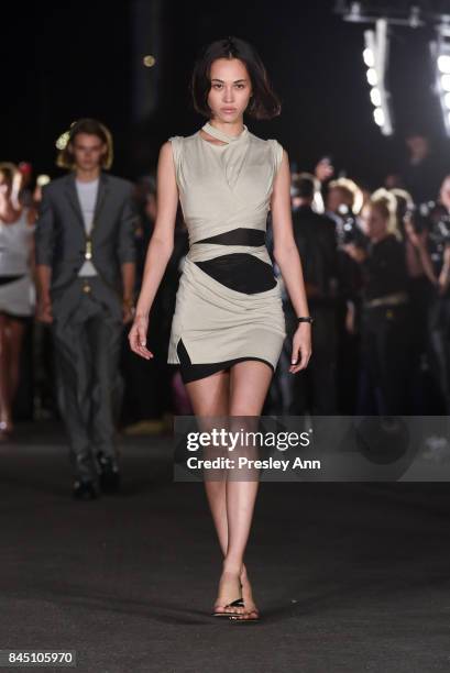 Kiko Mizuhara walks the runway at Alexander Wang fashion show during New York Fashion Week on September 9, 2017 in the Brooklyn borough of New York...