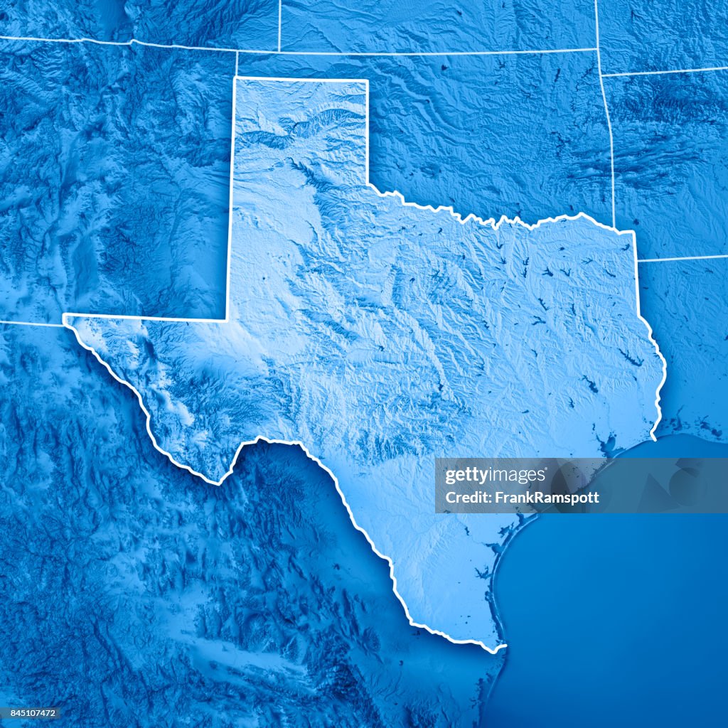 Texas State vs 3D Render topografische kaart blauwe rand