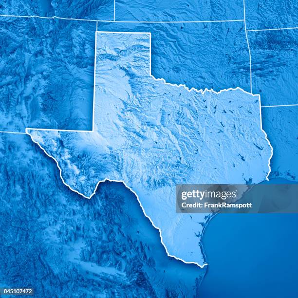 texas state usa 3d render topographic map blue border - southeast us map stock pictures, royalty-free photos & images