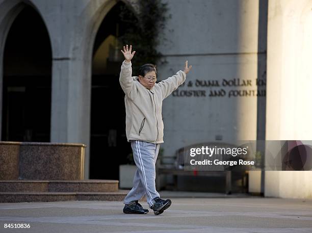 An early morning photo of a Chinese women performing Tai Chi in the courtyard at Grace Cathedral is seen in this 2009 San Francisco, California, city...