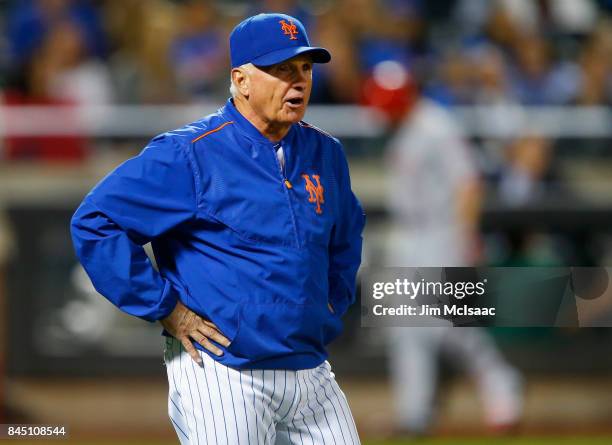 Manager Terry Collins of the New York Mets against the Cincinnati Reds at Citi Field on September 8, 2017 in the Flushing neighborhood of the Queens...
