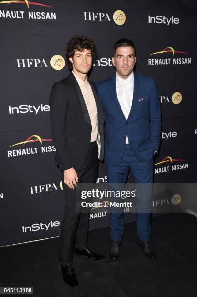 Miles McMillan and Zachary Quinto attends the HFPA & InStyle annual celebration of 2017 Toronto International Film Festival at Windsor Arms Hotel on...