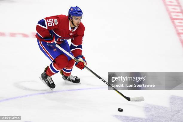 Montreal Canadiens left wing Jordan Boucher skates with the puck during the third period of the NHL rookie tournament game between the Montreal...