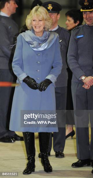 Camilla, Duchess of Cornwall arrives at RAF Halton for an official visit on January 28, 2009 in Aylesbury, United Kingdom. The Duchess viewed a...