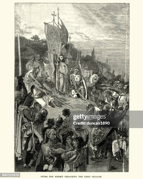 peter the hermit preaching the first crusade - preacher stock illustrations