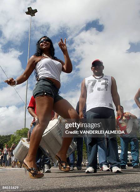 Woman dances samba during a parade held in the framework of the World Social Forum in Belem, in Para, in the heart of the Brazilian Amazon, on...