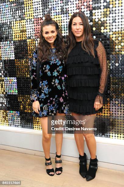 Actress Victoria Justice and designer Rebecca Minkoff attend Rebecca Minkoff fashion show during New York Fashion Week at Rebecca Minkoff on...
