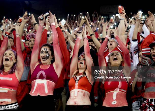 Ohio State Buckeyes fans cheering on their team during the third quarter of the game between the Ohio State Buckeyes and the Oklahoma Sooners on...