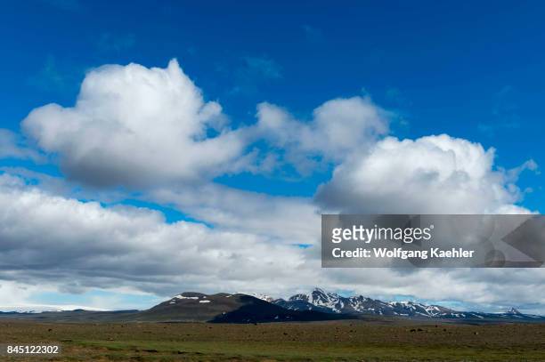 View towards the Langjokull from the highlands in Iceland.