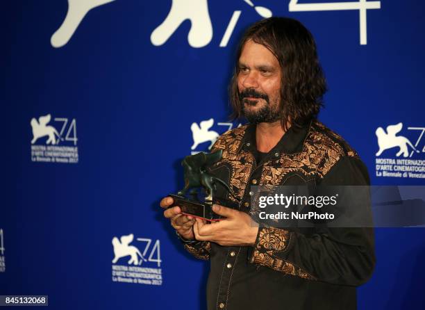 Warwick Thornton poses with the Special Jury Prize Award for 'Sweet Country' at the Award Winners photocall during the 74th Venice Film Festival at...