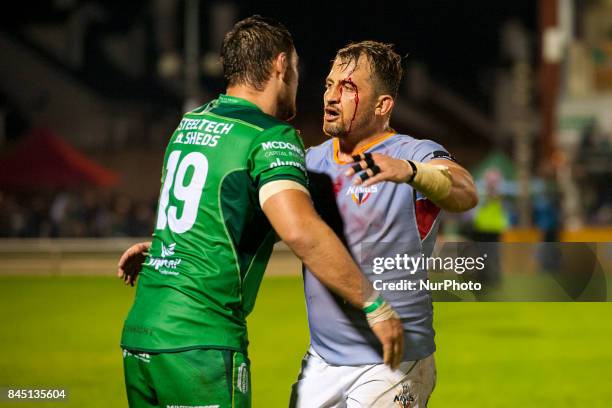 Quinn Roux of Connacht and Schalk Ferreira of Kings during the Guinness PRO14 rugby match between Connacht Rugby and Southern Kings at the...