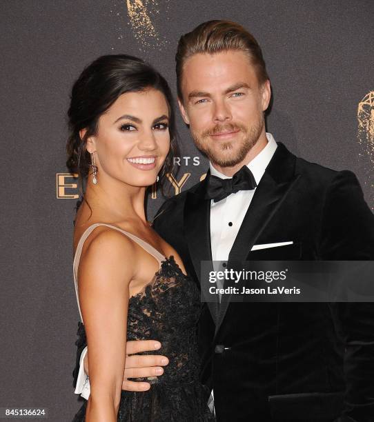 Derek Hough and Hayley Erbert attend the 2017 Creative Arts Emmy Awards at Microsoft Theater on September 9, 2017 in Los Angeles, California.