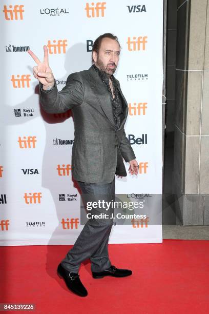 Actor Nicolas Cage attends the premiere of "Mom and Dad" during the 2017 Toronto International Film Festival at Ryerson Theatre on September 9, 2017...