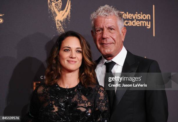 Asia Argento and Anthony Bourdain attend the 2017 Creative Arts Emmy Awards at Microsoft Theater on September 9, 2017 in Los Angeles, California.